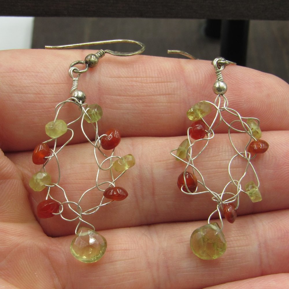 Sterling Silver Peridot Gem Wire Earrings Vintage